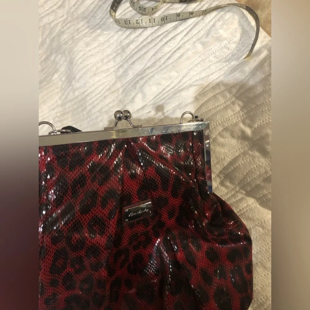 Kate Landry faux snakeskin leopard print chain handle handbag